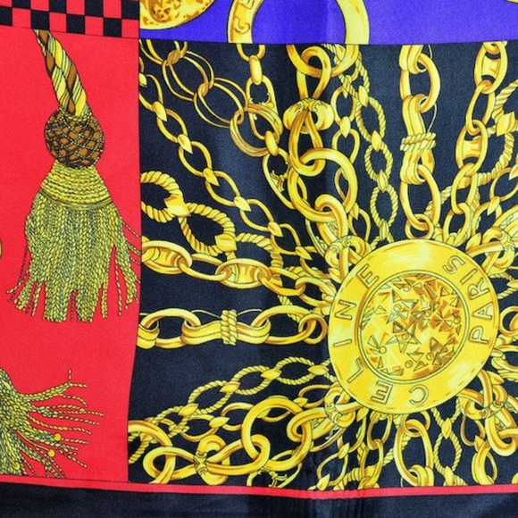 Celine Paris Scarf 100% Silk 80s Vintage Scarf 34x34 Inches - Picture 4 of 5